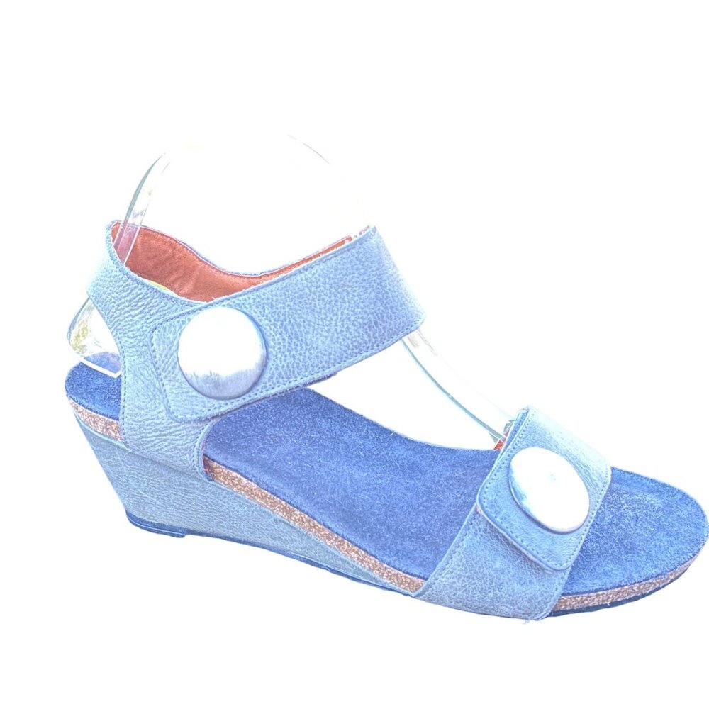 Taos Carousel Strappy Wedge Sandal Womens EUR 42 US 10.5 Distressed Gray Leather - Picture 14 of 14